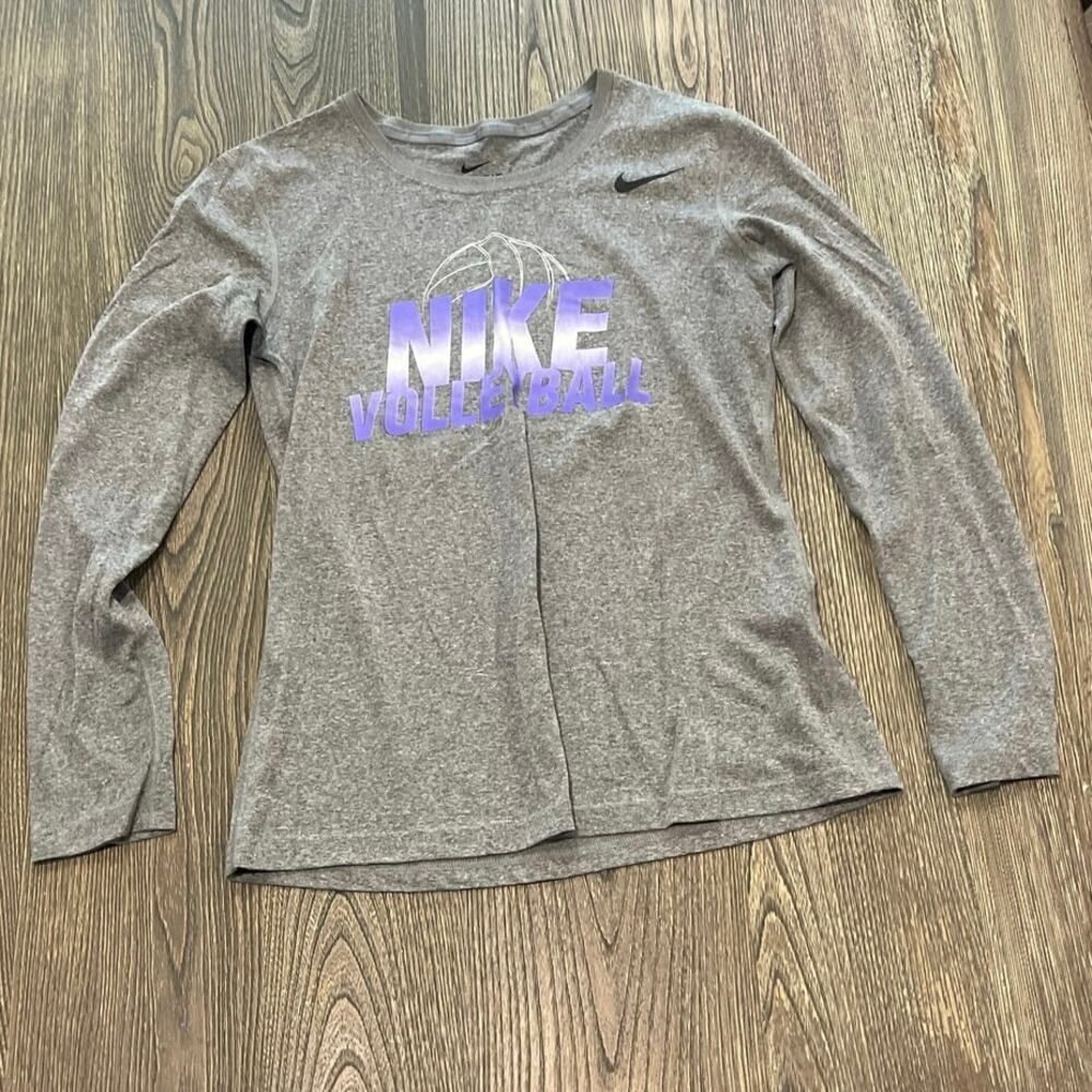 Nike Womens Dri-Fit Volleyball Long Sleeve T-Shirt Graphic Print Gray Size S